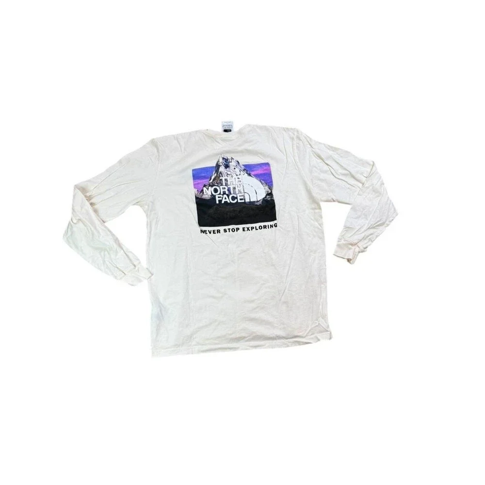 The North Face Men's Long-Sleeve Box NSE Tee Size Large White Mountain Logo